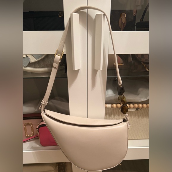 Zara Beaded Beige Asymmetrical Magnetic Flap Bag - Picture 2 of 6